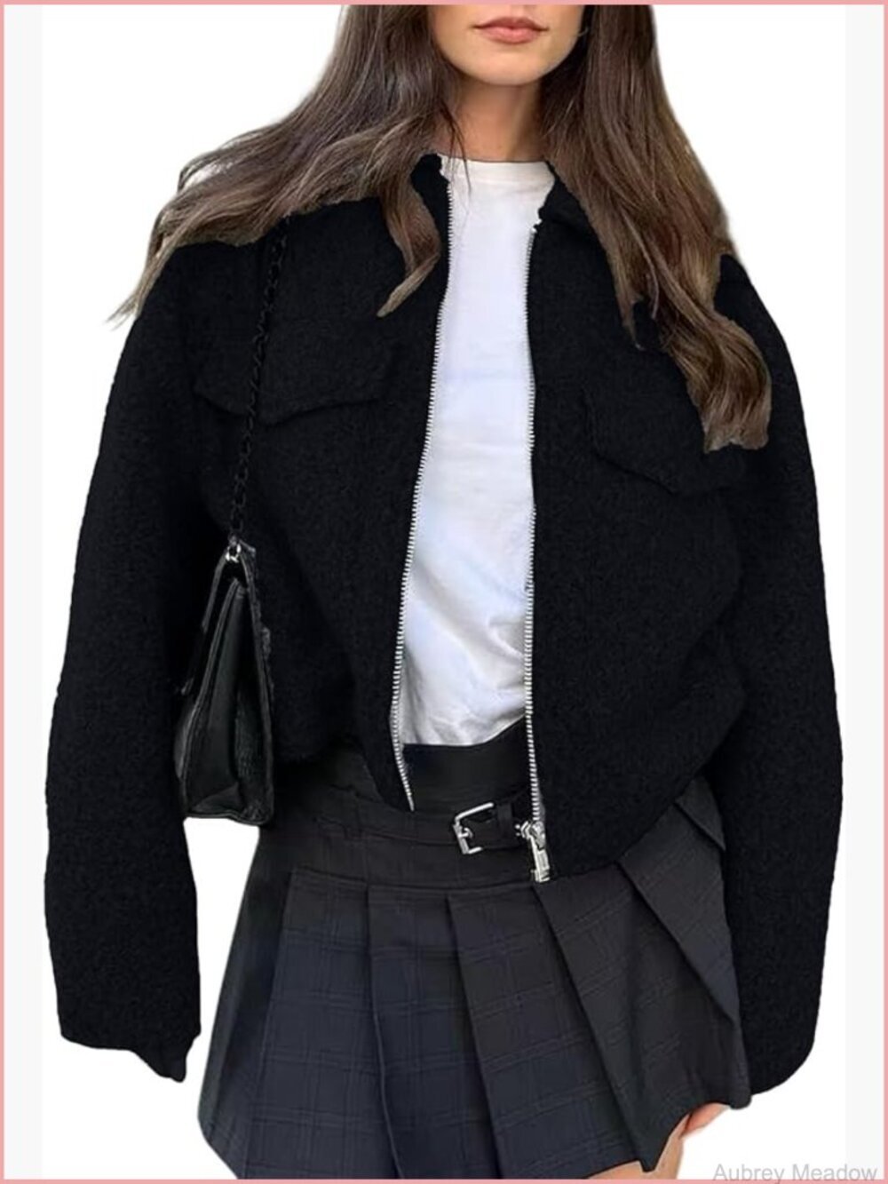 Womens Cropped Bomber Jacket Zip Up Fall Shacket Coat with Pockets